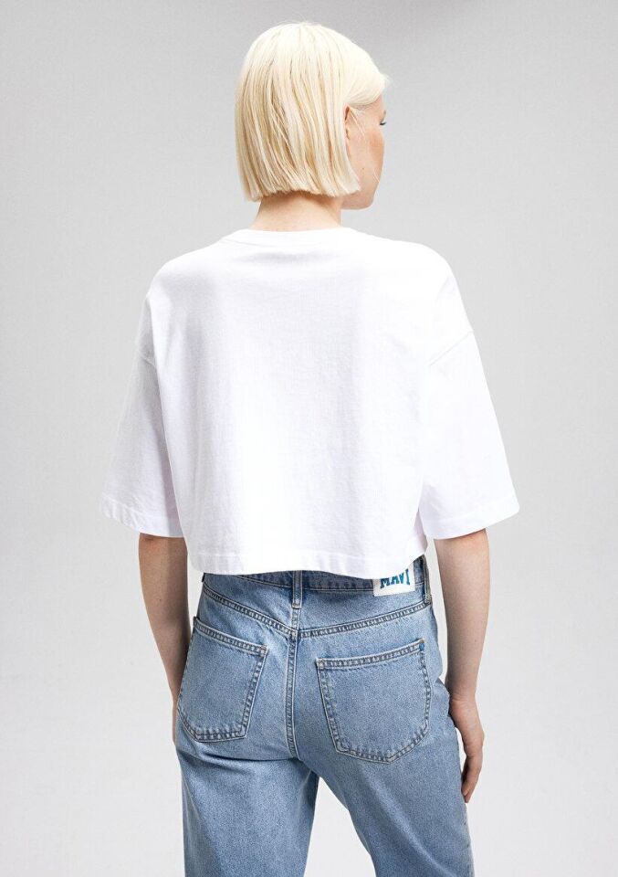 MAVİ KADIN M BASKILI CROP Beyaz 1611597-620