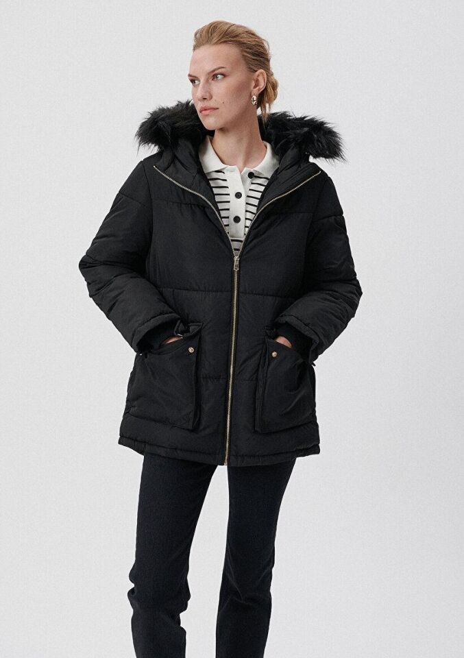 MAVİ KADIN KÜRKLÜ MONT Siyah 1110100-900