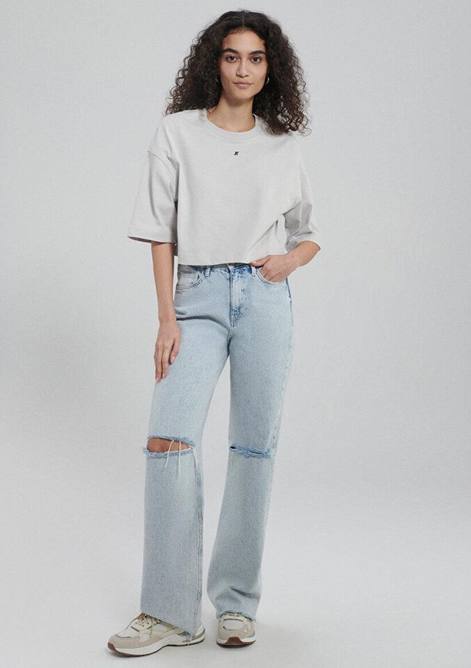 MAVİ KADIN M BASKILI CROP Buz Gri 1611597-70079