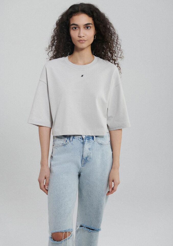 MAVİ KADIN M BASKILI CROP Buz Gri 1611597-70079