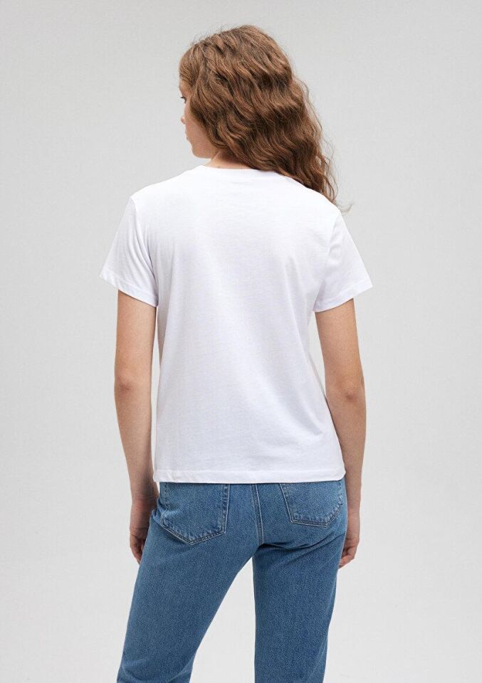 MAVİ KADIN KEDİ BASKILI GRAFIK TIŞORT Beyaz 1612202-620