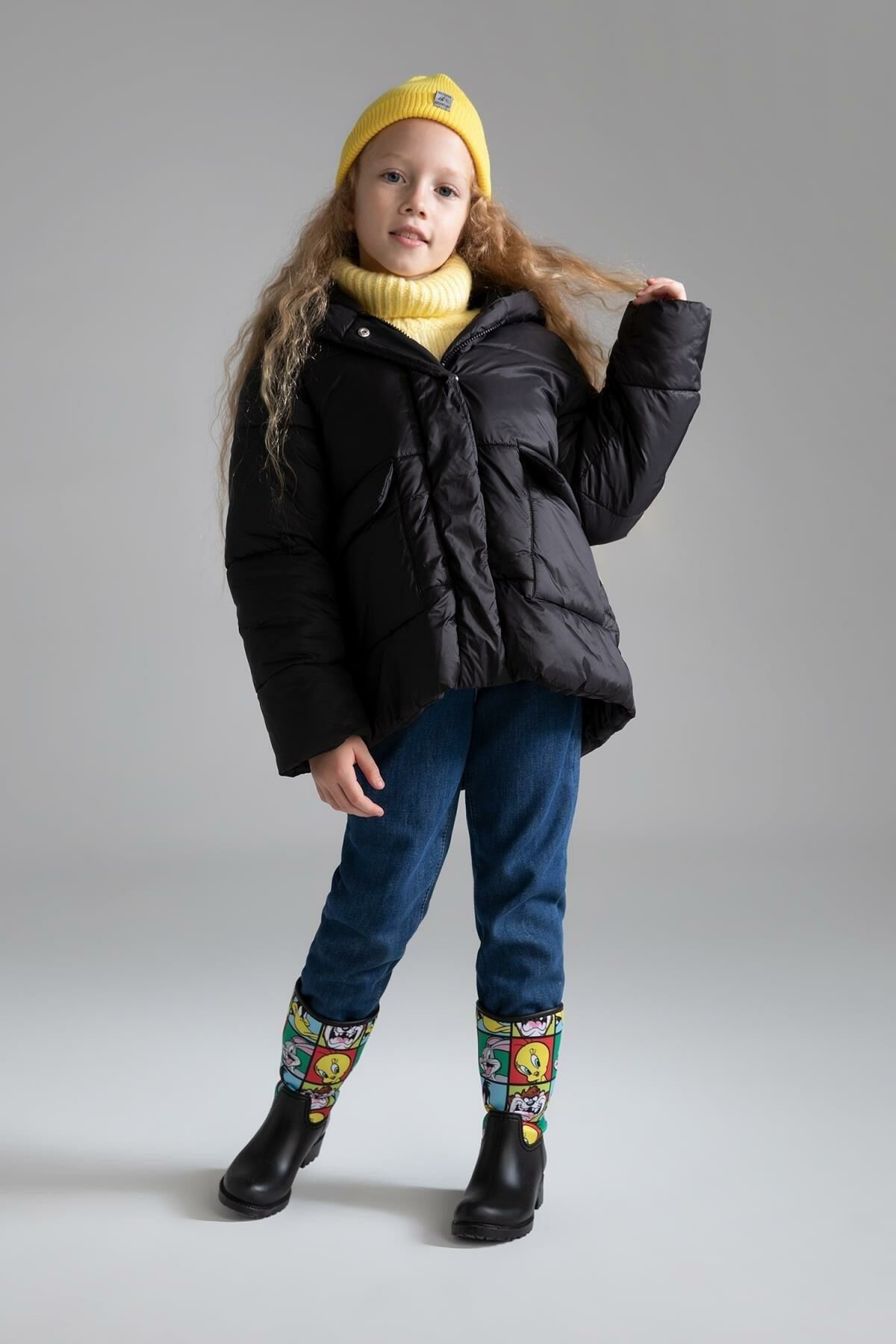 DEFACTO KIZ ÇOCUK PUFFER ŞİŞME MONT KAPÜŞONLU POLAR ASTARLI MONT X6484A6
