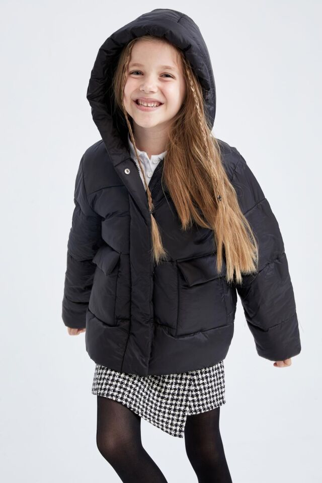 DEFACTO KIZ ÇOCUK PUFFER ŞİŞME MONT KAPÜŞONLU POLAR ASTARLI MONT X6484A6