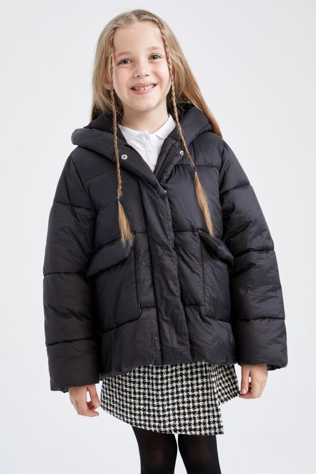 DEFACTO KIZ ÇOCUK PUFFER ŞİŞME MONT KAPÜŞONLU POLAR ASTARLI MONT X6484A6