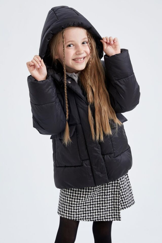 DEFACTO KIZ ÇOCUK PUFFER ŞİŞME MONT KAPÜŞONLU POLAR ASTARLI MONT X6484A6