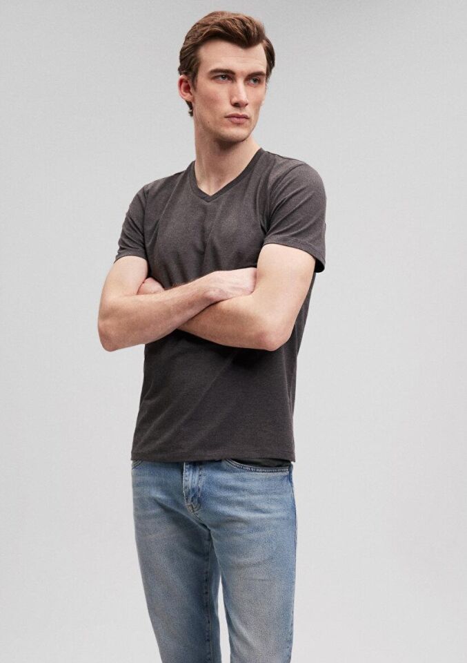 MAVİ ERKEK STRETCH V YAKA TİŞÖRT Koyu Gri Melanj 061748-24398