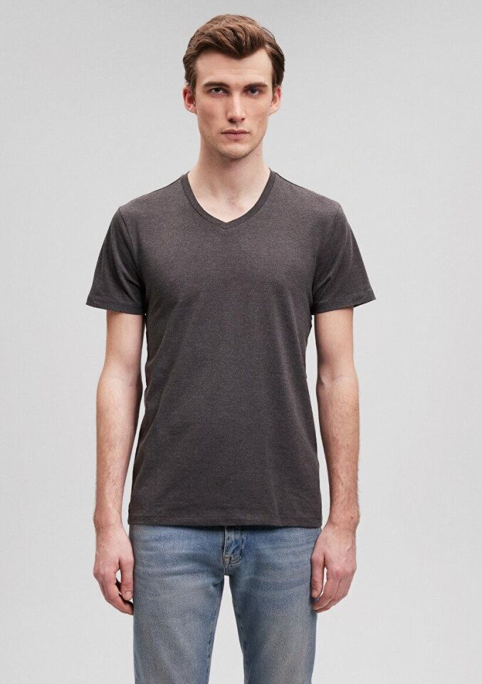 MAVİ ERKEK STRETCH V YAKA TİŞÖRT Koyu Gri Melanj 061748-24398