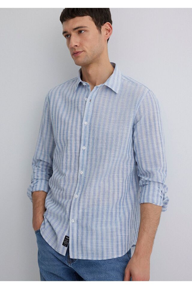 MAVİ ERKEK ÇİZGİLİ GÖMLEK Copen Blue 0211538-70744