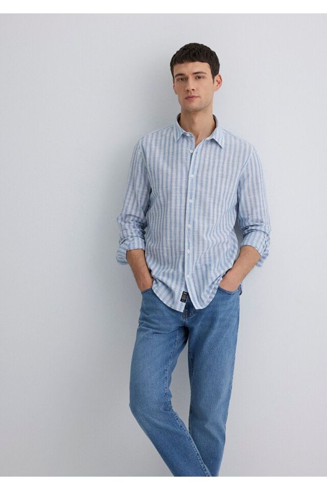 MAVİ ERKEK ÇİZGİLİ GÖMLEK Copen Blue 0211538-70744