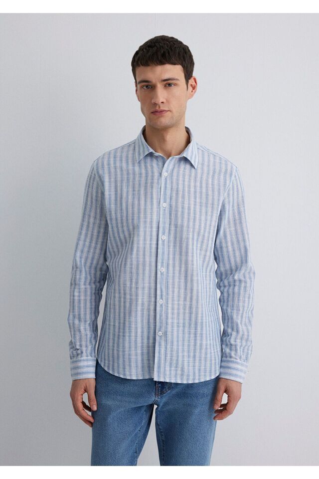 MAVİ ERKEK ÇİZGİLİ GÖMLEK Copen Blue 0211538-70744