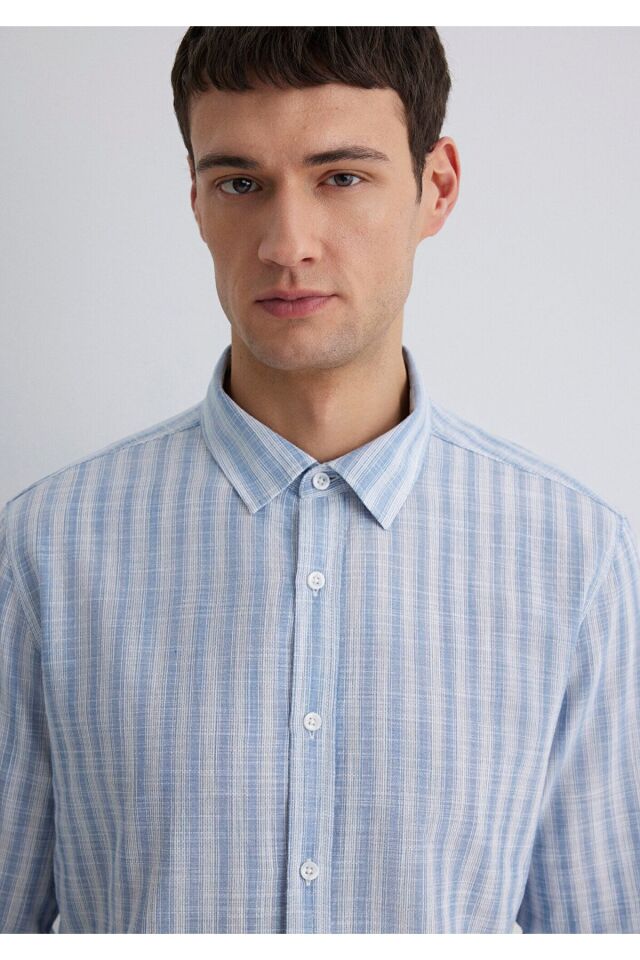 MAVİ ERKEK ÇİZGİLİ GÖMLEK Copen Blue 0211538-70744