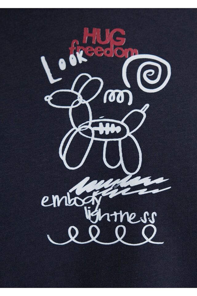 MAVİ KADIN GRAFİK BASKILI MODELLİ TİŞÖRT Kömür 1613101-70087