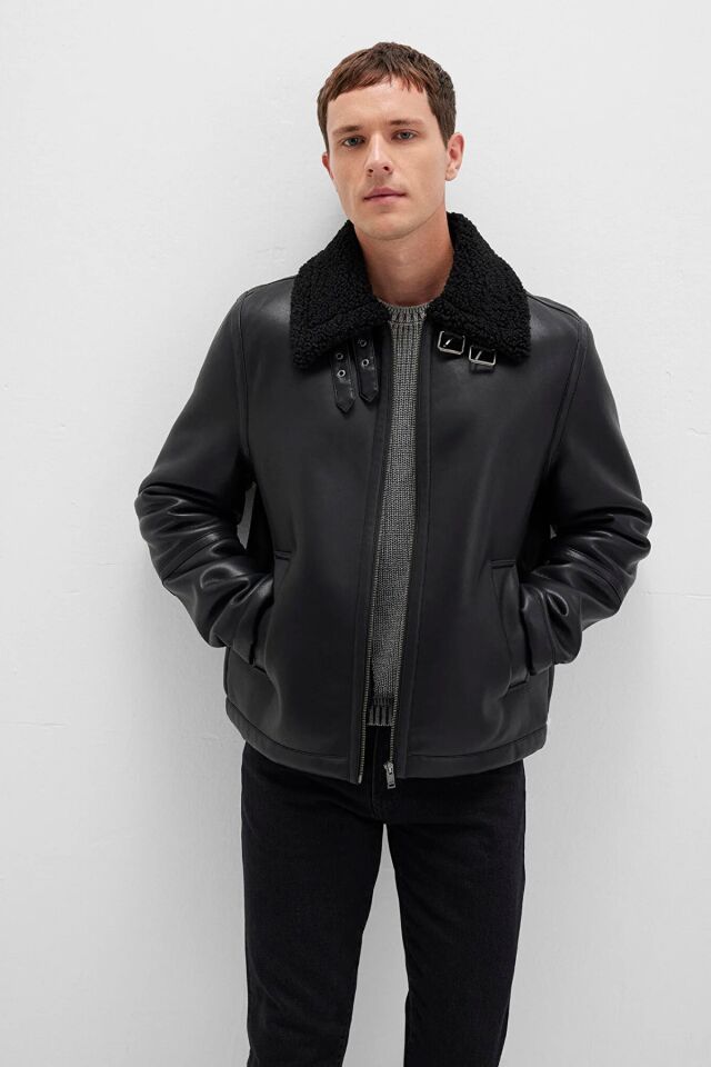 MAVİ ERKEK KÜRK YAKA CEKET Jet Siyah 0110670-71379