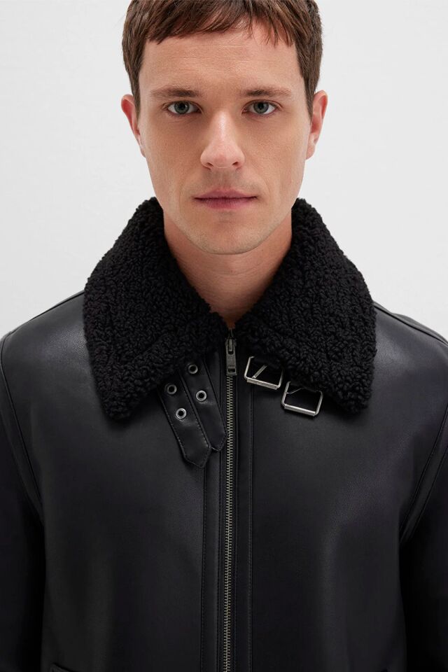 MAVİ ERKEK KÜRK YAKA CEKET Jet Siyah 0110670-71379