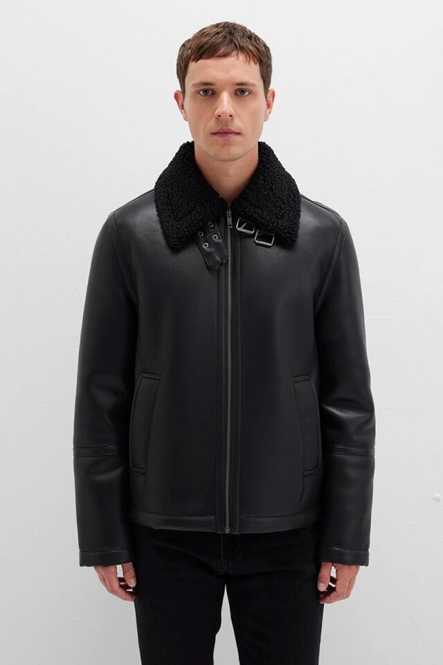 MAVİ ERKEK KÜRK YAKA CEKET Jet Siyah 0110670-71379