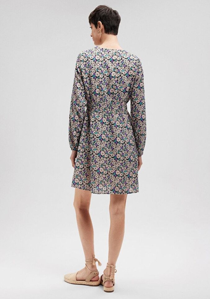 MAVİ KADIN V YAKA MİNİ ELBİSE Spring Flower Print 1310429-86587