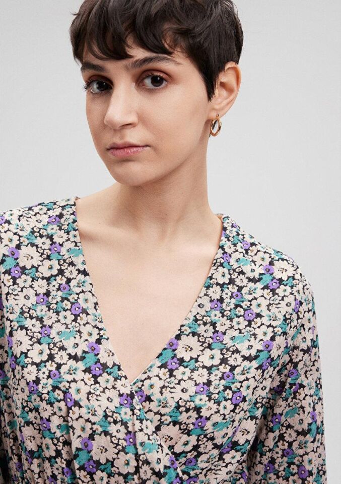 MAVİ KADIN V YAKA MİNİ ELBİSE Spring Flower Print 1310429-86587