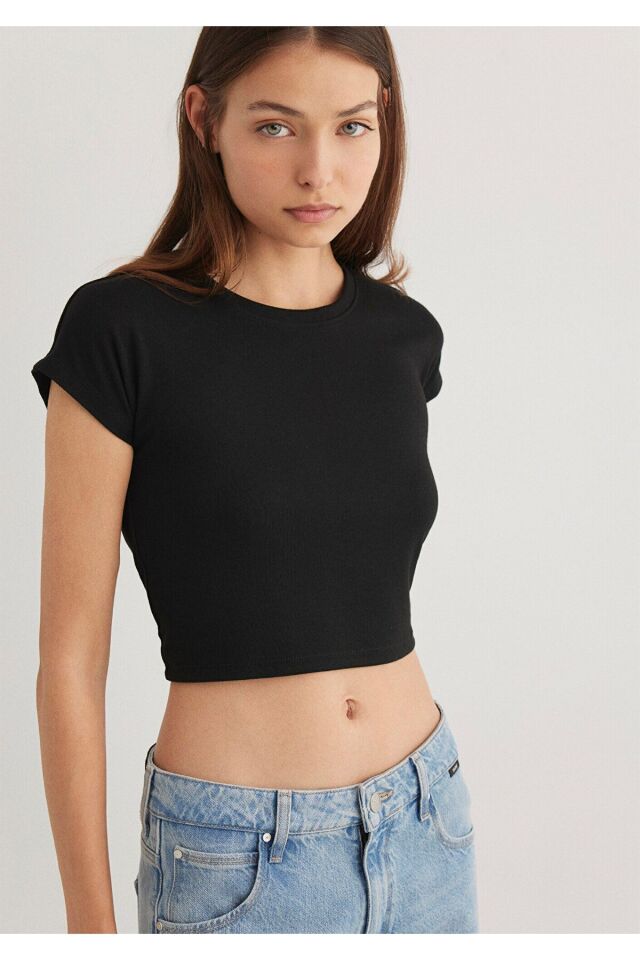 MAVİ KADIN YUVARLAK YAKA ÇİZGİLİ PENYE Black 168382-25745