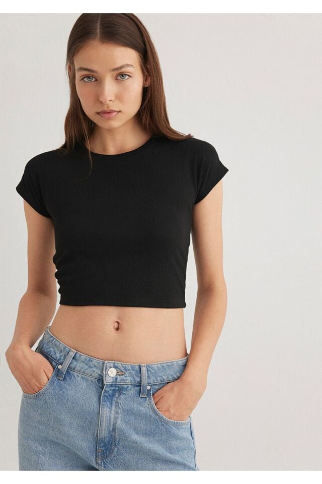 MAVİ KADIN YUVARLAK YAKA ÇİZGİLİ PENYE Black 168382-25745