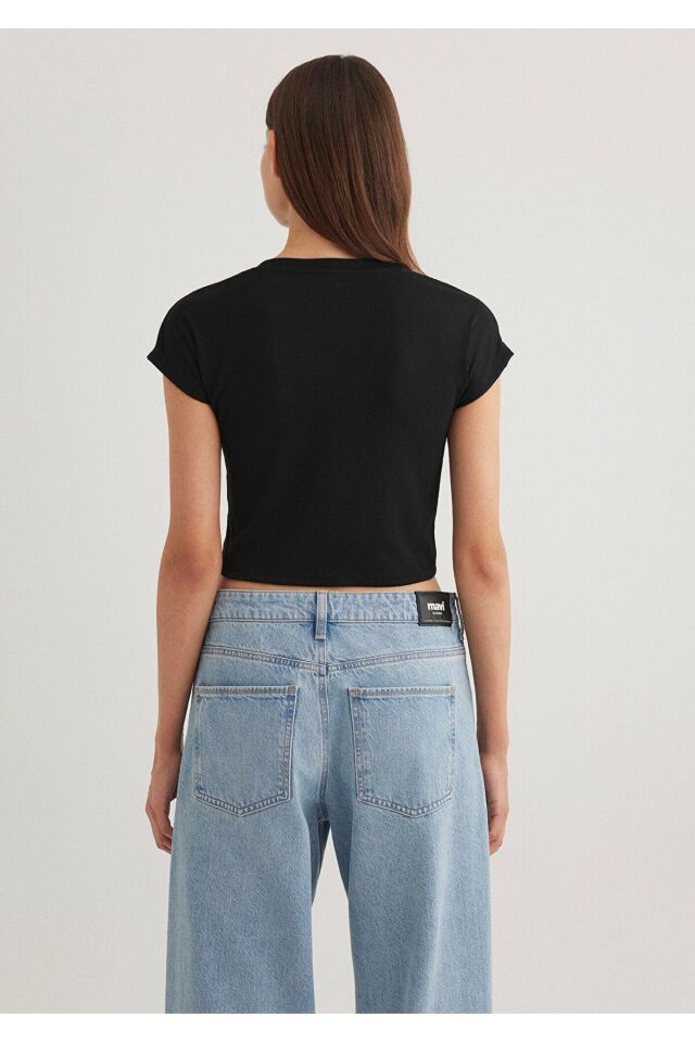 MAVİ KADIN YUVARLAK YAKA ÇİZGİLİ PENYE Black 168382-25745
