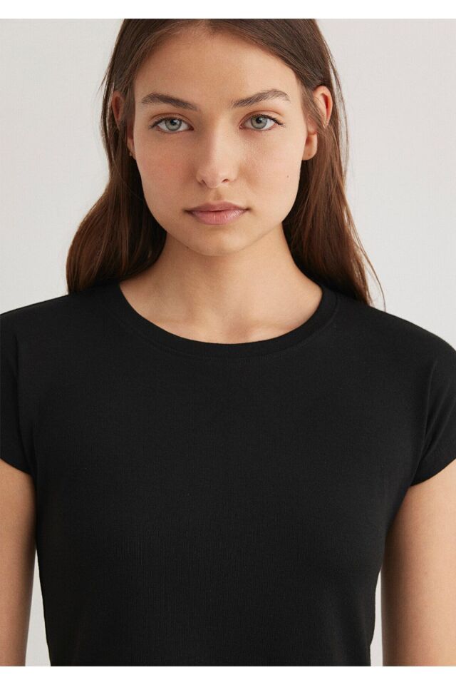 MAVİ KADIN YUVARLAK YAKA ÇİZGİLİ PENYE Black 168382-25745
