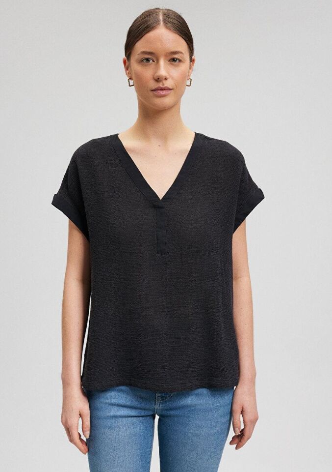 MAVİ KADIN V YAKA KISA KOLLU BLUZ Siyah 1210804-900