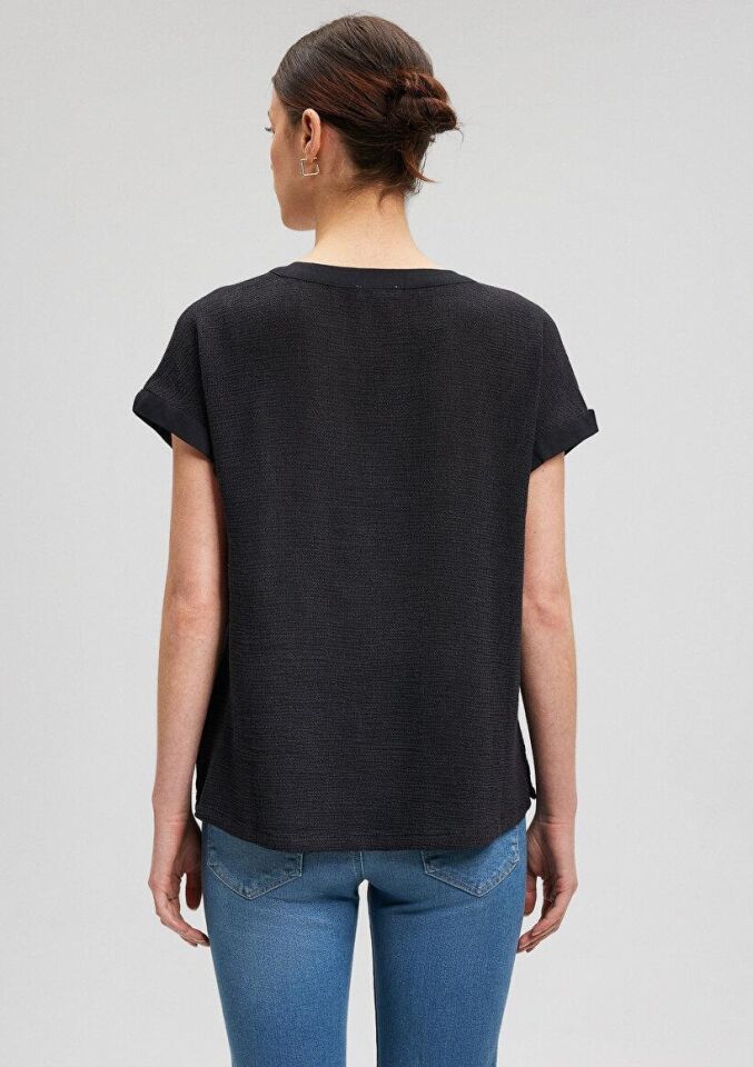 MAVİ KADIN V YAKA KISA KOLLU BLUZ Siyah 1210804-900