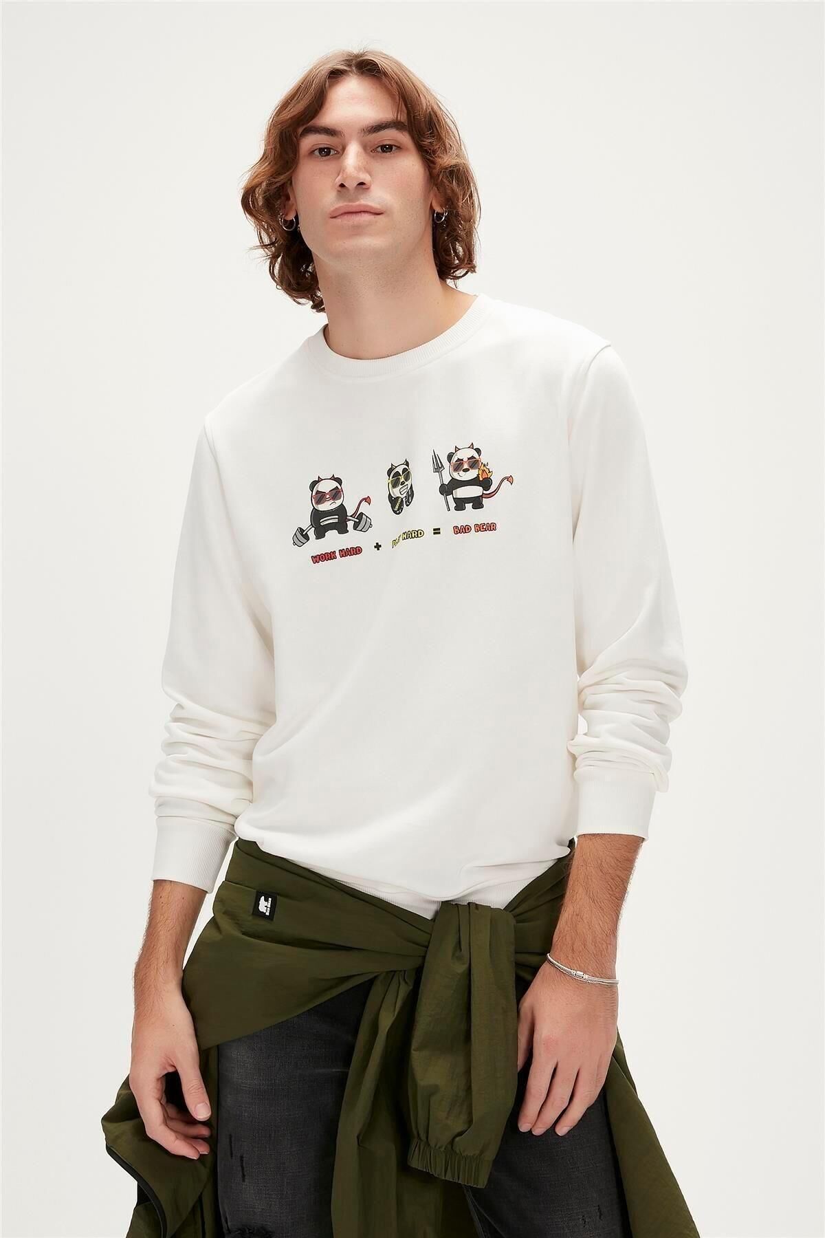 BAD BEAR ERKEK PLAY HARD CREWNECK 23.02.12.018 BEYAZ - S